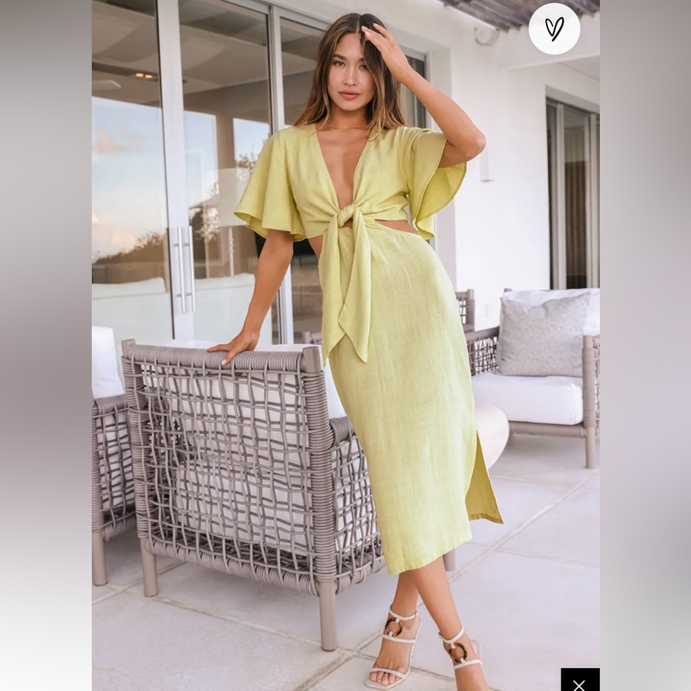 Light green tie front midi dress